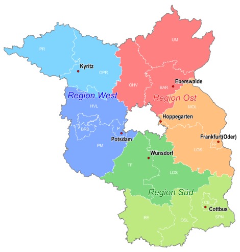 Karte der Regionen im Landesbetrieb Straßenwesen Brandenburg Karte der Regionen im Landesbetrieb Straßenwesen Brandenburg