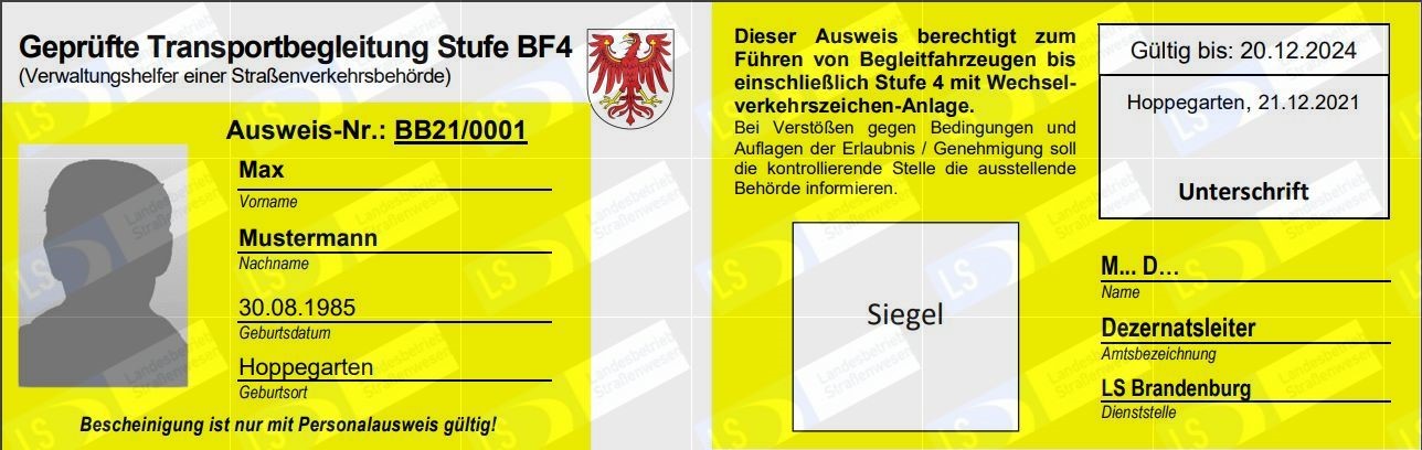 Ausweis - geprüfte Transportbegleitung Stufe BF4
