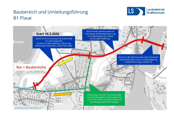 B1 Plaue Übersichtskarte Baubereich und Umleitungsführung