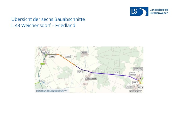 L 43 Weichensdorf - Friedland_Übersichtskarte der sechs Bauabschnitte